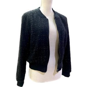 Black Tweed w/ Subtle Shine Bomber Jacket Size Medium